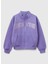 Kız Çocuk Mor Simli Benetton Logo Işlemeli Fermuarlı Sweatshirt 1
