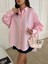 Kadın Pembe Özel Tasarım %100 Pamuk Oversize Tunik Boy Uzun Gömlek 29017 2