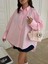 Kadın Pembe Özel Tasarım %100 Pamuk Oversize Tunik Boy Uzun Gömlek 29017 5