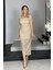 G1322 Drape Detaylı Payet Abiye Elbise Gold 1