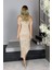G1322 Drape Detaylı Payet Abiye Elbise Gold 2