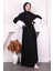 Siyah Kolu Çiçekli Bel Kuşaklı Abaya 1