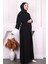 Siyah Kolu Çiçekli Bel Kuşaklı Abaya 2