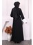 Siyah Kolu Çiçekli Bel Kuşaklı Abaya 4