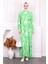 Yeşil Desenli Eteği Katlı Viscon Elbise 1