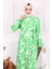 Yeşil Desenli Eteği Katlı Viscon Elbise 3