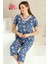 Kadın Indigo Bahar Dalı Kısa Kollu Dantelli V Yaka Kaprili Viskon Pijama Takımı EDY2708İ 1
