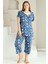 Kadın Indigo Bahar Dalı Kısa Kollu Dantelli V Yaka Büyük Beden Bermuda Pijama Takımı EDY2735B-İ 3