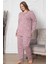 Kadın Gülkurusu Çiçek Desenli Patlı Düğmeli Bisiklet Yaka Büyük Beden Pijama Takımı EDY2786B-GK 4