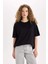 Oversize Geniş Kalıp Basic Düz Bisiklet Yaka Kısa Kollu Tişört V4136AZ25SM 3