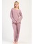 Pembe Kadın Uzun Kollu Lycralı Viskon Pijama Takımı 1
