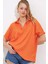 Turuncu Oversize Polo Yaka Örme Bluz 0486 1
