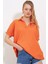 Turuncu Oversize Polo Yaka Örme Bluz 0486 2
