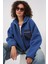 55446 Fermuarlı Oversize Peluş Ceket - Saks 1