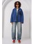 55446 Fermuarlı Oversize Peluş Ceket - Saks 2