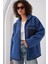 55446 Fermuarlı Oversize Peluş Ceket - Saks 3