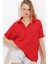 Kırmızı Oversize Polo Yaka Örme Bluz 0486 1