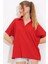 Kırmızı Oversize Polo Yaka Örme Bluz 0486 3