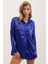3985 Oversize Saten Gömlek - Saks 4