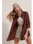 3900 Oversize Uzun Basic Gömlek Kahverengi 1