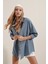 3900 Oversize Uzun Basic Gömlek - Indigo 1