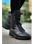 Shoecide SHO051 Bağcıklı Kalın Taban Rst Scalatore Erkek Postal Boksör Bot Sıyah 2