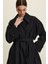 Kemerli Oversize Gabardin Trençkot Siyah 3