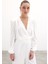Kruvaze Desenli Bodysuit Bluz - Ekru 2