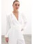 Kruvaze Desenli Bodysuit Bluz - Ekru 3