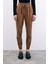 Bel Lastikli Deri Jogger Pantolon - Bej 4