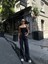 Kadın Arkadan Yırtmaçlı Jeans Kot Palazzo Siyah Pantolon 4