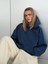 Kapüşonlu Içi Polar Indigo Unisex Oversize Hoodie Sweatshirt 4