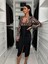 Kadın Dijital Baskılı Full Likralı Kristal Örme Kumaş Drape Detaylı Yırtmaç Dekolteli Midi Boy Elbise 2
