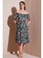 Desenli Oversize Fit Carmen Yaka Büzgü Detaylı Midi Boy Elbise Bayan Elbise 6782169 2