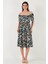 Desenli Oversize Fit Carmen Yaka Büzgü Detaylı Midi Boy Elbise Bayan Elbise 6782169 3