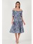 Desenli Oversize Fit Carmen Yaka Büzgü Detaylı Midi Boy Elbise Bayan Elbise 6782169 3