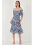 Desenli Oversize Fit Carmen Yaka Büzgü Detaylı Midi Boy Elbise Bayan Elbise 6782169 5