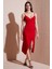 Slim Fit V Yaka Drape Detaylı Yırtmaçlı Midi Boy Elbise Bayan Elbise 6789961 1