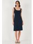 Streç Slim Fit Kare Yaka Kalın Askılı Midi Boy Elbise Bayan Elbise 5866102 4