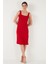 Streç Slim Fit Kare Yaka Kalın Askılı Midi Boy Elbise Bayan Elbise 5866102 3