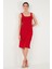 Streç Slim Fit Kare Yaka Kalın Askılı Midi Boy Elbise Bayan Elbise 5866102 5