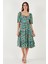 Desenli Oversize Fit Carmen Yaka Büzgü Detaylı Midi Boy Elbise Bayan Elbise 67810557 3
