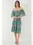 Desenli Oversize Fit Carmen Yaka Büzgü Detaylı Midi Boy Elbise Bayan Elbise 67810557 4
