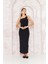 Kadın Siyah Gül Detaylı Bodycon Askılı Midi Elbise DM1053 1
