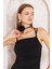 Kadın Siyah Gül Detaylı Bodycon Askılı Midi Elbise DM1053 3