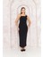 Kadın Siyah Gül Detaylı Bodycon Askılı Midi Elbise DM1053 5