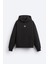 Siyah Unisex Yüksek Baskılı Kapüşonlu Kanguru Cepli Oversize Hoodie 4