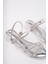 BA04571 Gümüş Kız Çocuğu 3 Taşlı Abiye Terlik ve 4 cm Topuklu Ayakkabı - 34 2