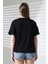 Pamuk Ribana Kumaş Bisiklet Yaka Kısa Kol Oversize Basic Düz Kadın T-Shirt 21964 Siyah 4