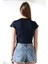 Soft Touch Bisiklet Yaka Kısa Kollu Crop Kesim Basic Düz Kadın T-Shirt 21974 Lacivert 4